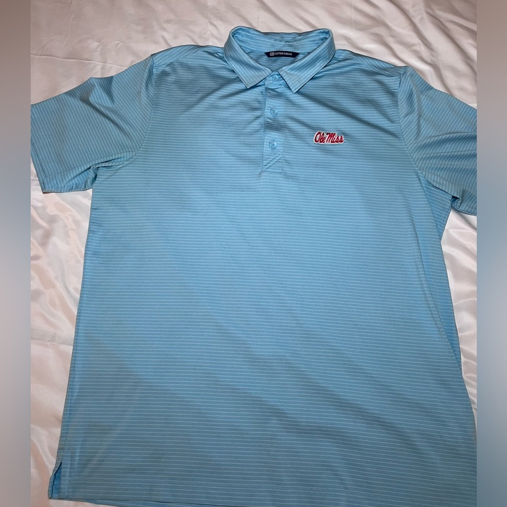 Ole Miss Large Striped Blue Collared Polo Shirt